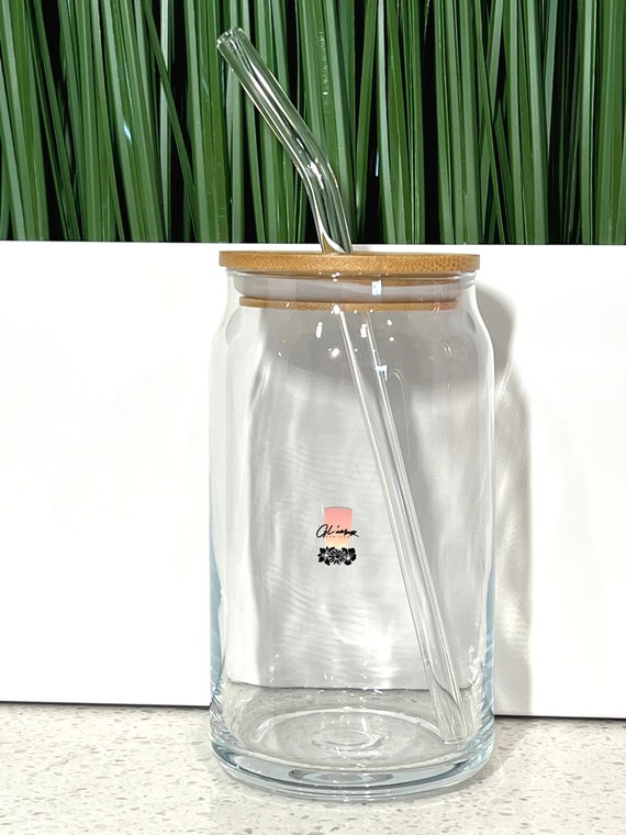 Glass Beer Cans With Bamboo Lid and Glass Straw Etsy