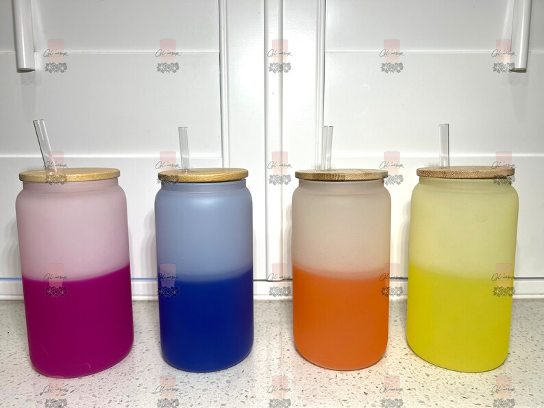 Sublimation Color Changing Glass Cans Beer Cans With Bamboo Etsy