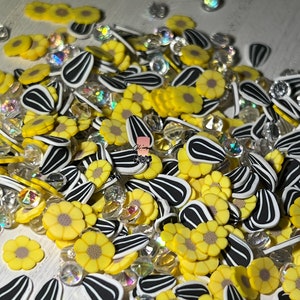 Diamonds, Sunflowers and Seeds Mix Polymer Slices - small 5mm