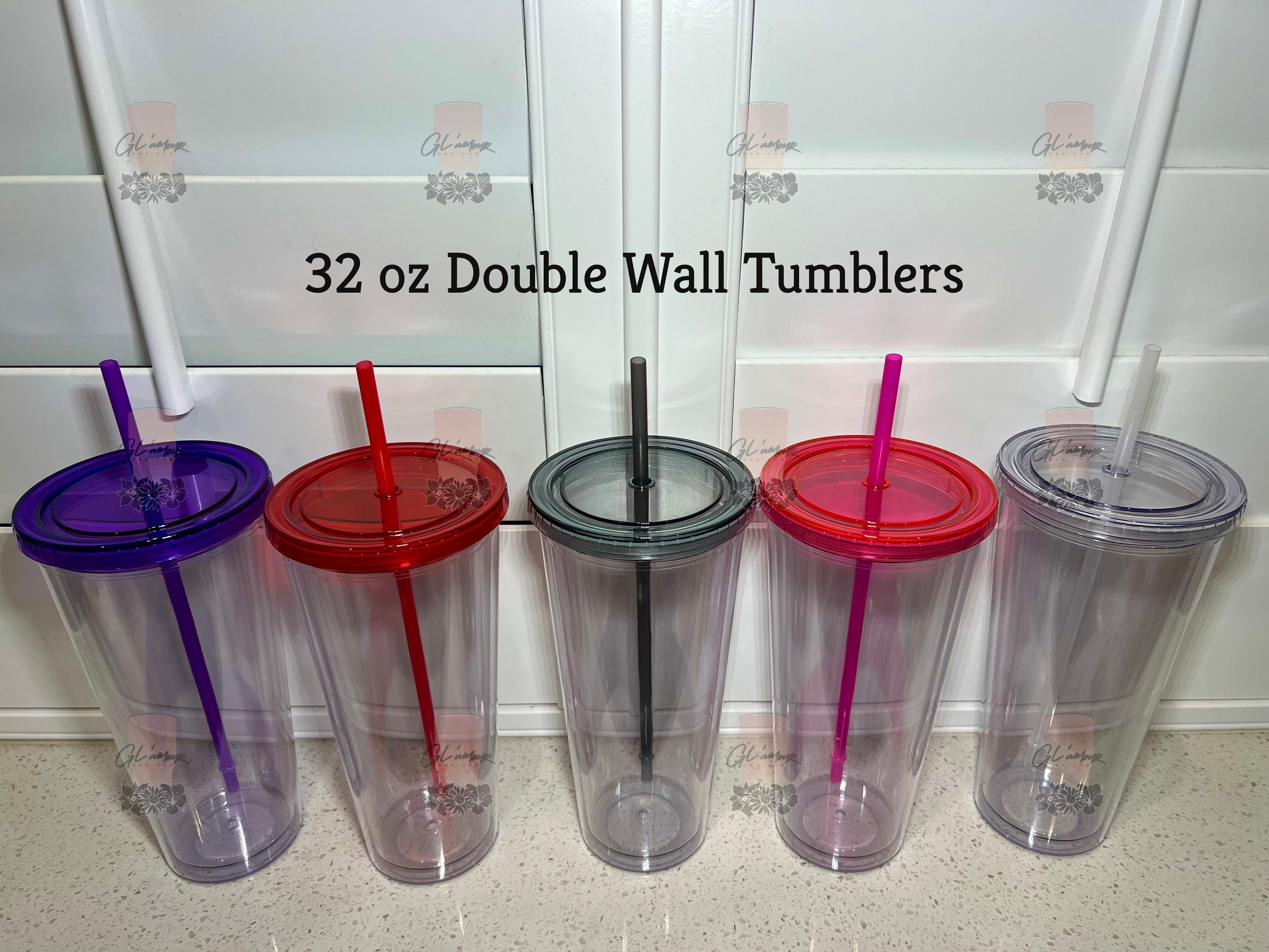 Acrylic 32 Oz XL Classic Tumbler With Lid and Straw Mockup Add