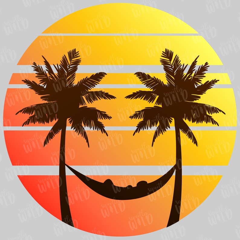PNG Palm Tree and Hammock Sublimation Design Smiley Face Palm Tree Sunset Sublimation Design Instant Download Beach Design image 2