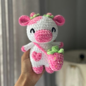 Crochet Mini Strawberry Cow | Amigurumi Cow| Cow Plush| Strawberry Cow Plush | Strawberry Plush