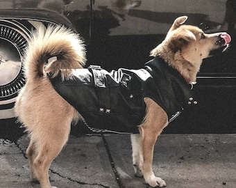 dog leather biker vest