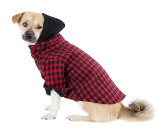 Buffalo Plaid Dog Hoodie in Red // dog coat // dog jacket // dog fashion // dog clothing // pet costume // gift for dogs // holiday gift