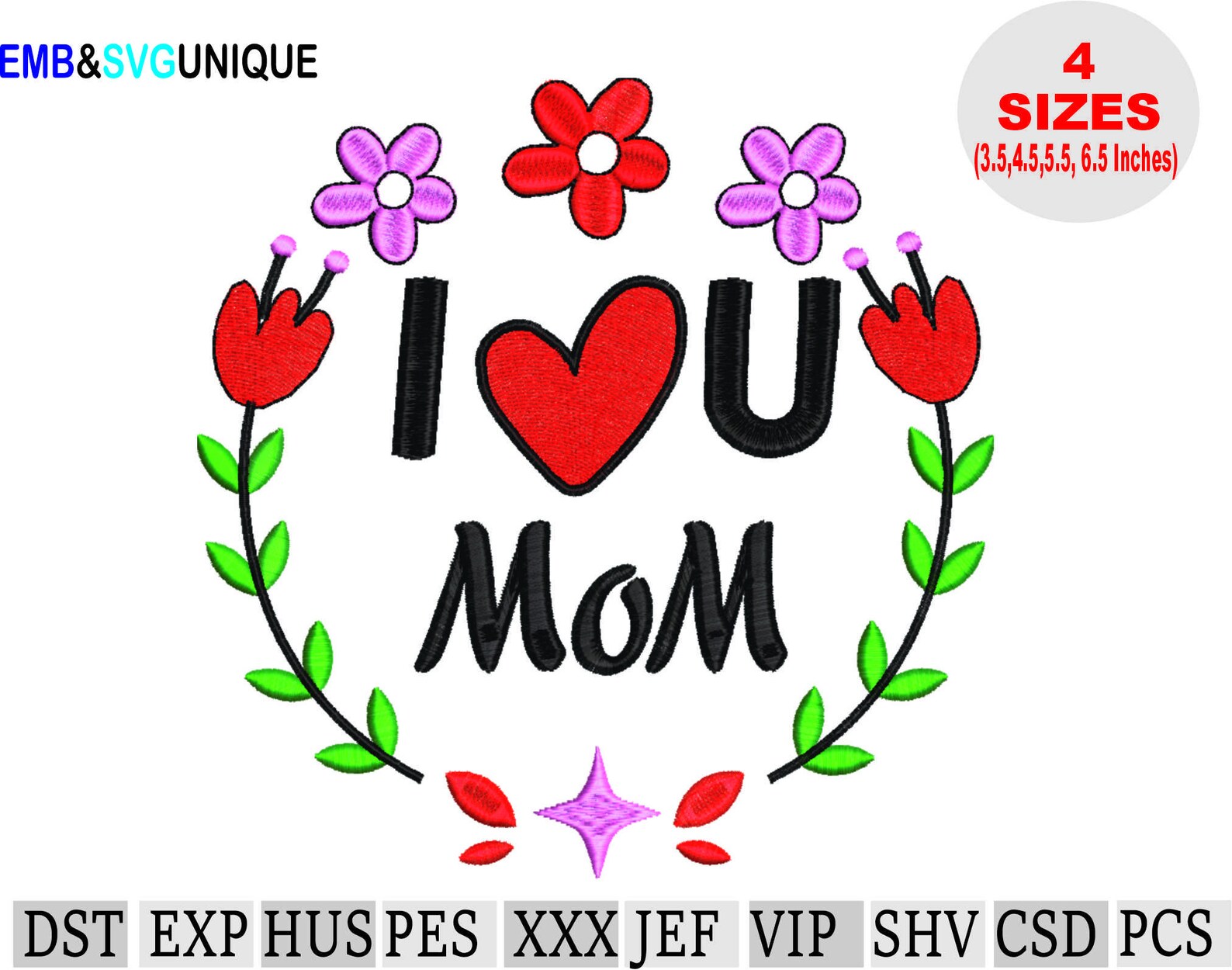 I Love Mom Applique Machine Embroidery Mothers Day Embroidery Etsy