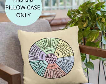 18x18 Pillow CASE, Feelings Wheel Pillow, Therapy Pillow, Emotions Wheel Pillow, Counseling Office Decor, School Counselor, Cute Pillow Case