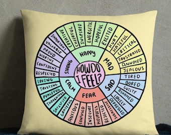 Oreiller de roue de sentiments, Oreiller de roue d’émotions, Oreiller de roue d’émotions, Santé mentale, Décor de bureau de thérapeute, Décor de psychologue, Conseiller