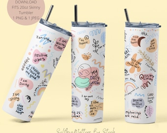 Boho Skinny Tumbler Wrap, Daily Affirmations Tumbler Wrap, 20oz Tumbler Sublimation PNG, Inspirational Tumbler png, Boho Sublimation Tumbler