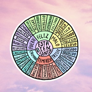 Rueda de sentimientos en español, Pegatina de rueda de sentimientos, Pegatina de vinilo de salud mental, Rueda de emociones Rueda de emociones Pegatinas para terapeuta