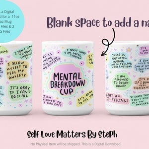 Blank My Mental break Down Mug Wrap, 11 oz Mug Sublimation Design, 15 oz Mug Wrap PNG, Digital Download, Inspirational Quote, Mug PNG Files