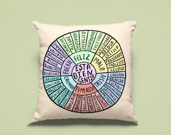 Spanish Feelings Wheel Pillow, Emotions Wheel Pillow, Wheel Of Emotions Pillow, Mental Health, Therapist Office Decor, Psychologist Decor