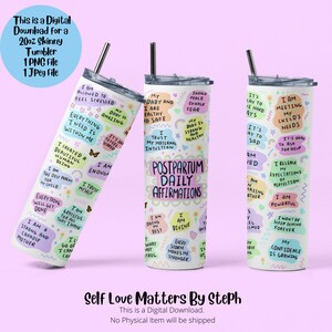 20 oz Skinny Tumbler Design Sublimation, Mom Tumbler Wrap PNG, Straight PNG, Tumbler Template Postpartum Affirmations, Baby Shower Download