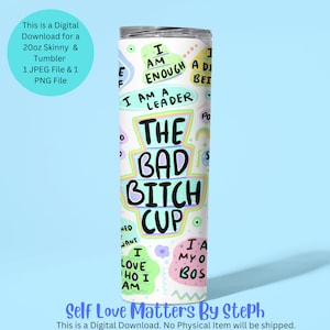 Bad Bitch Affirmations Tumbler Wrap, Positive Quote Tumbler Wrap, Sublimation PNG Design, 20oz Skinny tumbler sublimation designs, Seamless