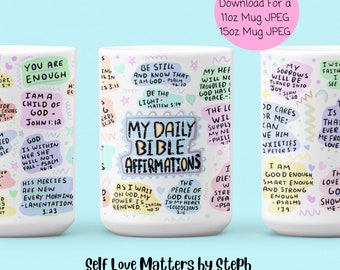 Diseños de sublimación de taza cristiana, taza de cita positiva, archivo png de taza de 11 oz, regalos religiosos, verso bíblico imprimible, archivos png de taza positiva
