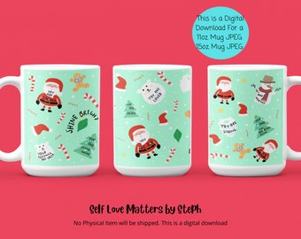 Christmas Mug Wrap PNG, 11oz Mug Sublimation Design, Holiday Mug png, 15oz mug wrap template, Snowman mug png, digital download Template