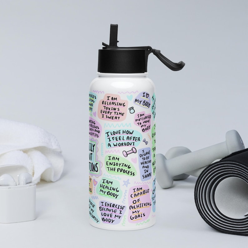 Stainless steel water bottle with a straw lid