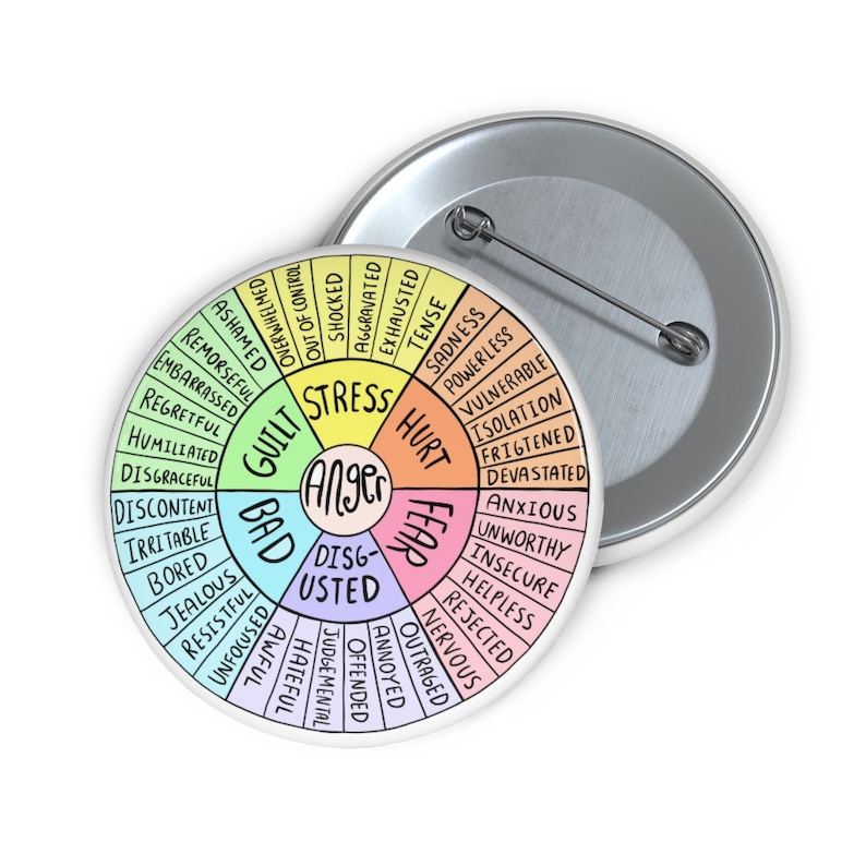 Feelings Wheel Pin, Emotions Wheel, ANGER Chart, Therapy Tools for All ...