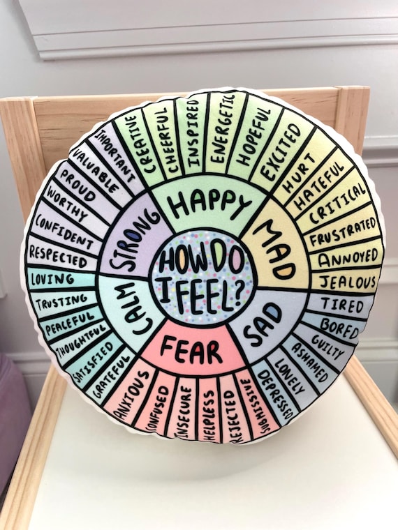 feelings wheel pillow, emotion wheel pillow, therapy decor, SEL classroom decor, therapy room decor, anxiety relief gift, therapy decor