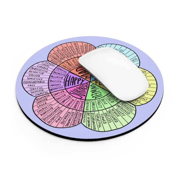 Feelings Wheel MOUSE PAD, Emotions Wheel, Round Mousepad, Therapist Mouse pad, Gift For Counselor Therapist Desk Decor Mental Health Gift