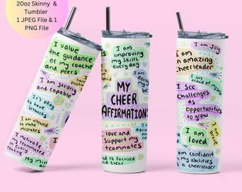 Cheer Tumbler Wrap PNG, Cheer Sublimation Tumbler, Motivational Sport Quotes, Cheerleader Gift 20oz Straight Skinny Tumbler Digital Download