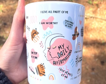 Daily Affirmations Mug, Inspirational Mug, Boho Coffee Mug, Self Love Mug, Self Care Mug, Positive Quote Mug, Mug With Sayings, Gift For Her