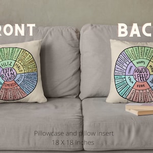 Feelings Wheel Pillow Case, Emotions Wheel, Therapy Tools For All, Therapist Office Decor, Psychologist Decor, Feelings Chart Therapist Gift