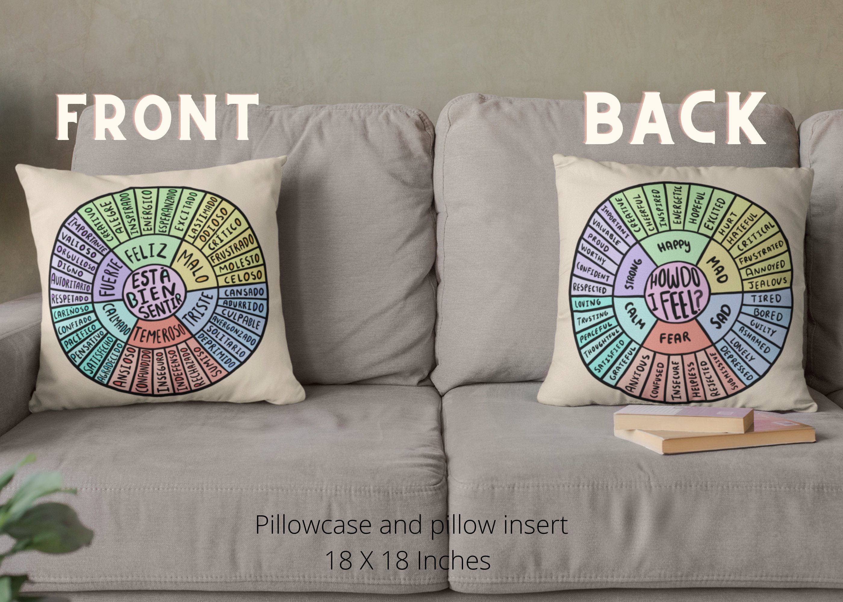 2er-Set Gefühlsrad Kissenbezüge 40x40 Cm – Therapeutische Deko Für Wohnzimmer, Büro Oder Als Geschenk