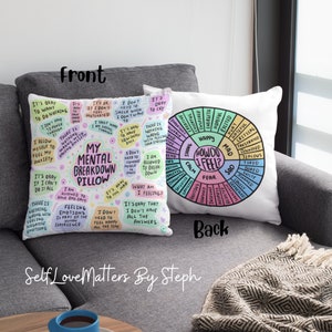 Almohada de salud mental, Almohada de rueda de sentimientos, Desglose mental, Almohada de rueda de emociones, Decoración de oficina del terapeuta, Regalo de cuidado personal, Regalo de amor propio