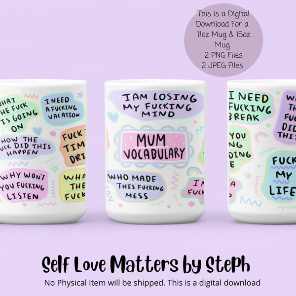 Mum Vocabulary Mug PNG File, Mug Png For Sublimation, Mug Wraps For Mum, 15 oz Mug Wrap Template Gift For Mum Funny Mum Mug Digital Download
