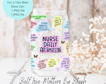 Nurse Beer Can Glass, 16oz Glass Can PNG, 16oz Beer Glass Sublimation, Gift For Nursing Student, 16oz Libbey Wrap Nursing, Gift For Nurse