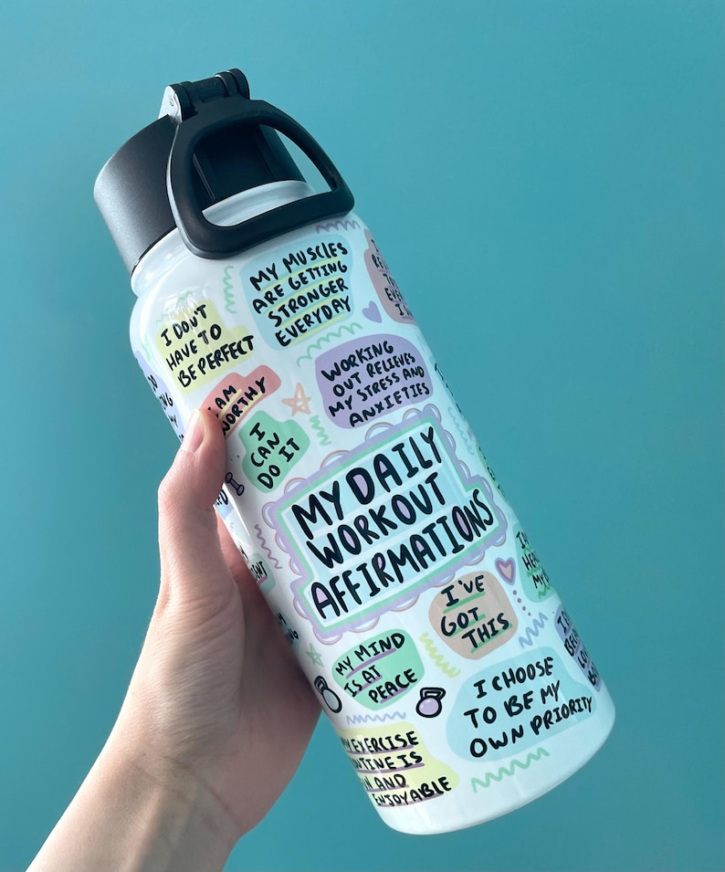 Affirmationer, 90 cl vattenflaska, träningspresenter till henne, fitnesspresenter till kvinnor, träningsmotivationsmugg, motivationsträningspresenter till kvinnor bild 2