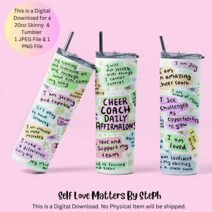 Cheer Coach Tumbler Png, Cheer Coach Tumbler Design PNG, Tumbler for Cheer Coach, Daily Affirmations Sublimation, cheer coach gift tumbler