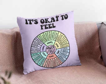 Feelings Wheel Throw Pillow, Emotions Wheel Pillow, Mental Health Pillow, Counselor Office Decor School Counselor Gift Therapy Tools For All