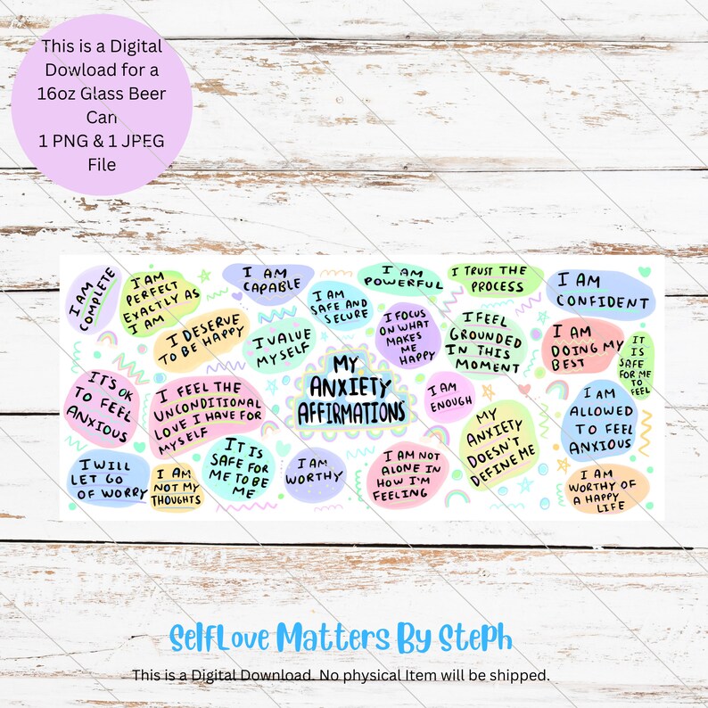 Anxiety Affirmations PNG File 16 Oz Libbey Glass Can Wrap - Etsy