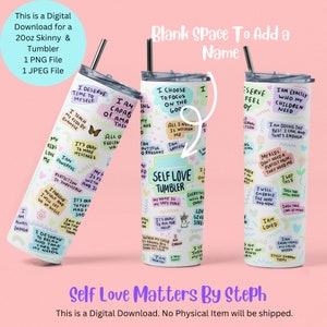 Blank Mum&#39;s Self Love Tumbler, 20 oz Skinny Tumbler Wrap, Mum Tumbler Design, Tumbler Sublimation PNG Straight Tumbler Wrap Digital Download