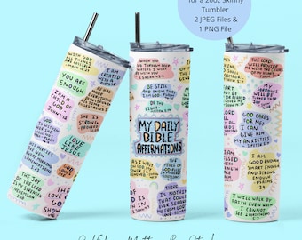 20oz Skinny Tumbler Christian Bible Verse Affirmations Sublimation Design Templates Bible Verse Tumbler PNG, Digital Download, Inspirational