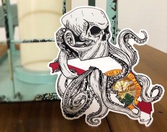 Twisted Fisher Florida Octopus Florida Flag Vinyl Sticker - Fishing Decal