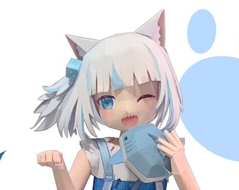 VTuber, Gawr Gura ,neko, Papercraft , Pepakura, 3D model paper , PDF Template , DIY , A4