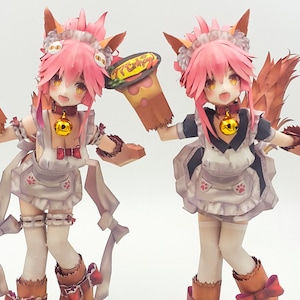 Fate Grand Order, Tamamo Cat, FGO, Papercraft, Pepakura, modelo de papel 3D, Plantilla PDF, DIY, A4