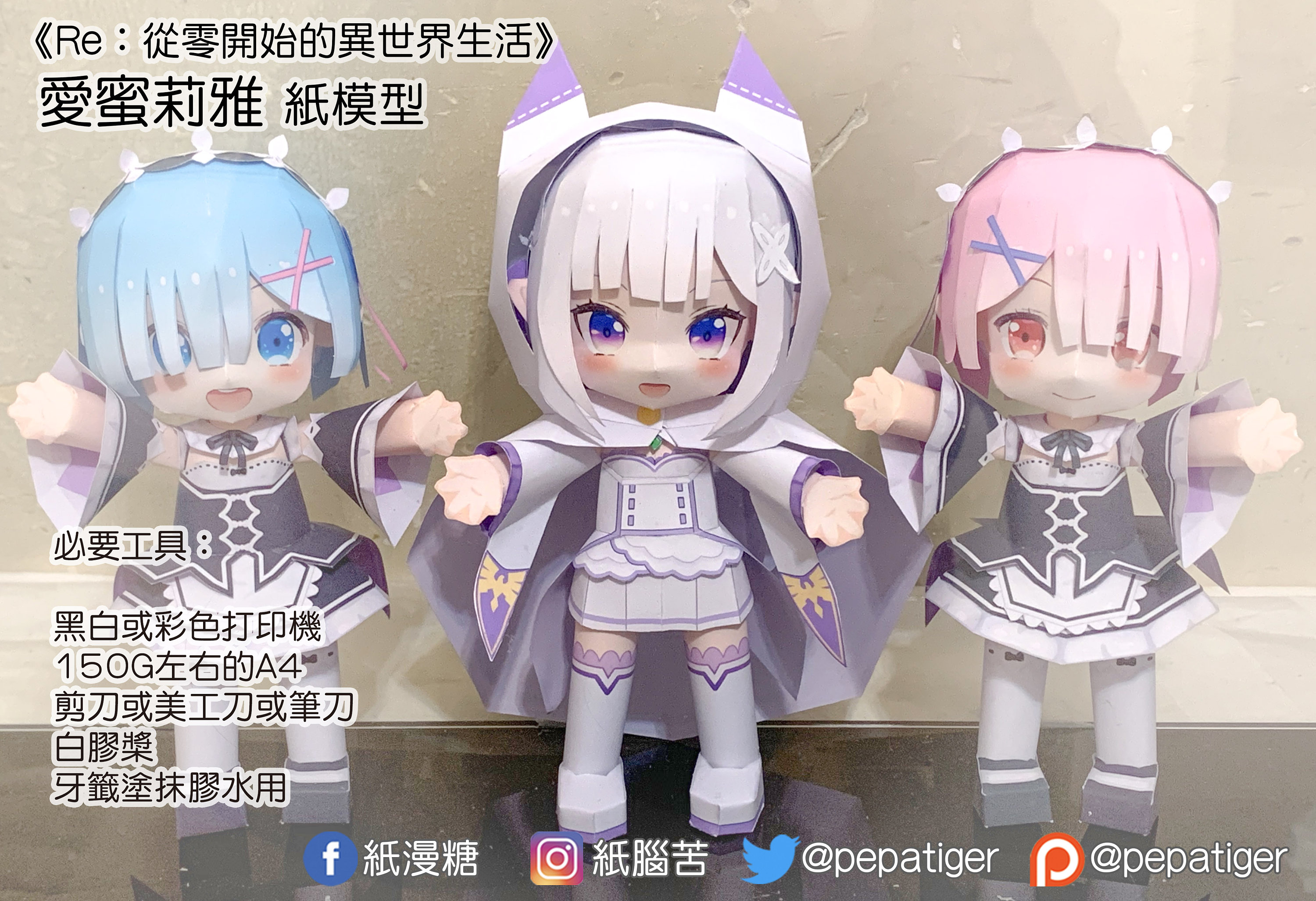 Rem Ram ,emilia, Beatrice, Papercraft , Pepakura, 3D Model Paper , PDF ...