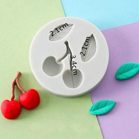 MINFEIDMS Stampi in silicone a forma di ciliegia, a forma di foglie di ciliegia, per decorare torte, cupcake, caramelle, cioccolato, pasta di gomma, pasta polimerica