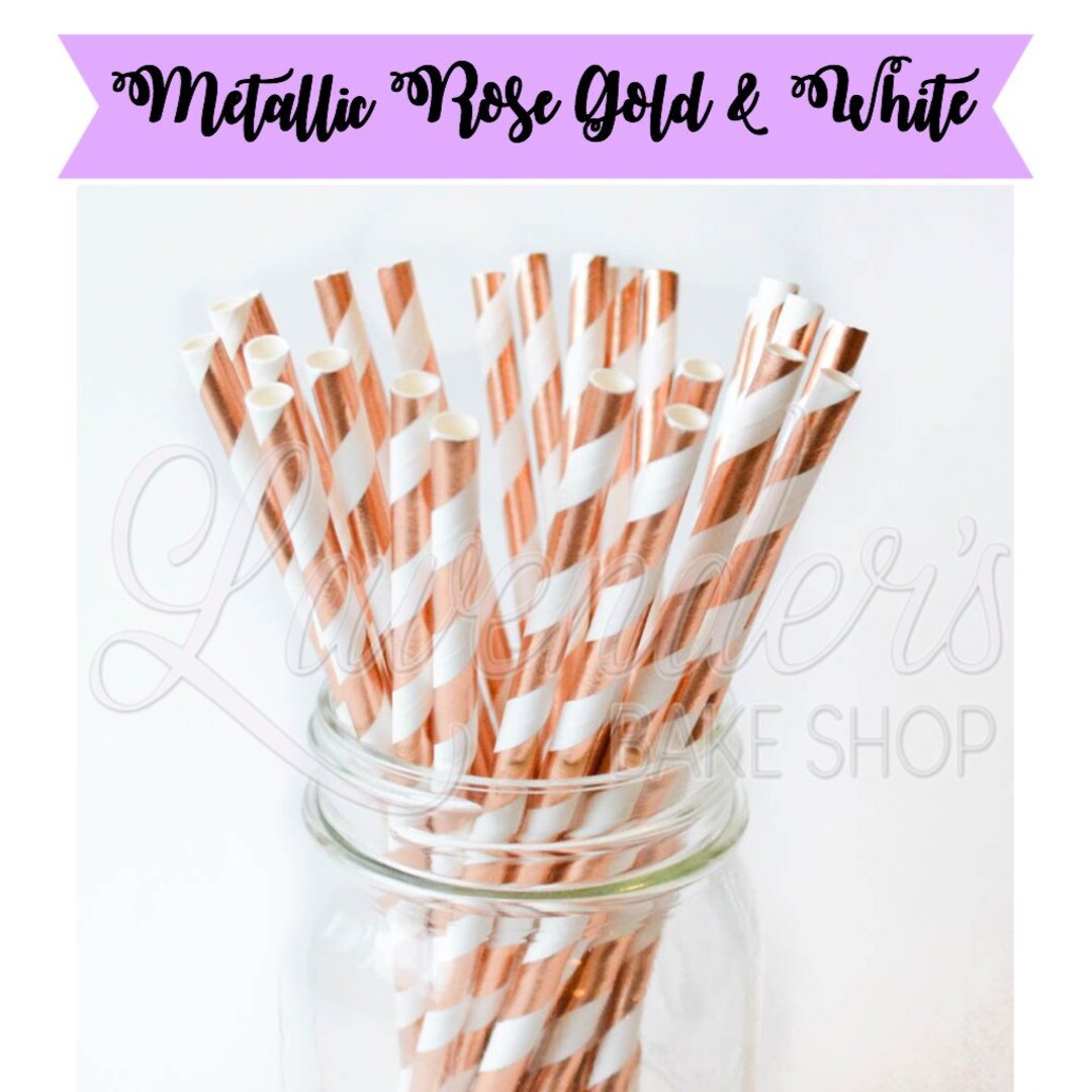 Gold White Paper Straws 24 Pack