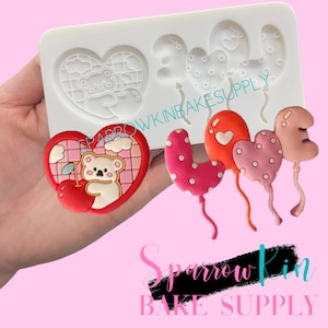 LOVE BALLOONS W/ TEDDY Bear Silicone Mold