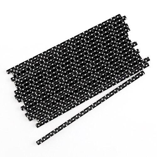 ブラック＆ホワイト水玉模様の紙ストロー 25本入り - Etsy 日本