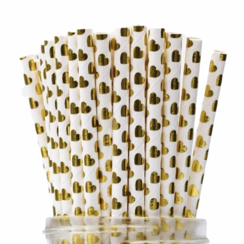 GOLD FOIL HEARTS Paper Straws Pack of 25 Etsy
