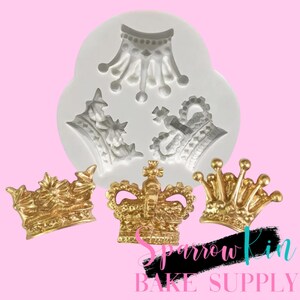 TRIPLE ROYAL CROWN Silicone Mold | Fondant, Chocolate, Resin | Princess Prince Theme | Cupcakes, Cake pops, Cake |