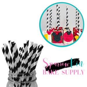 BLACK & WHITE STRIPE Paper Straws Pack of 25
