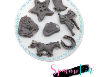 COWBOY THEMED 7 Cavities Silicone Mold | Western theme | Cowgirl | Rodeo | Horseshoe | Charms | Cupcake