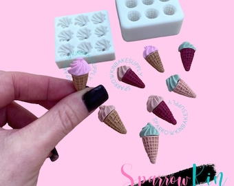 3D MINI ICE CREAM Cones Silicone Mold 2pc set | Resin | Wax | Chocolate | Fondant