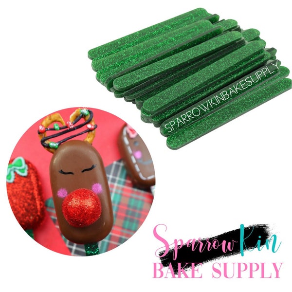 GREEN GLITTER Cakesicle/ Popsicle Sticks 12pk